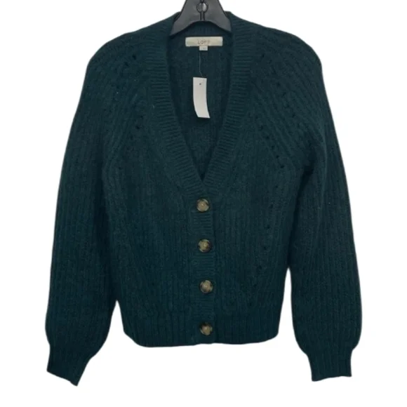 LOFT Green Cable Knit Cardigan - Picture 2 of 7